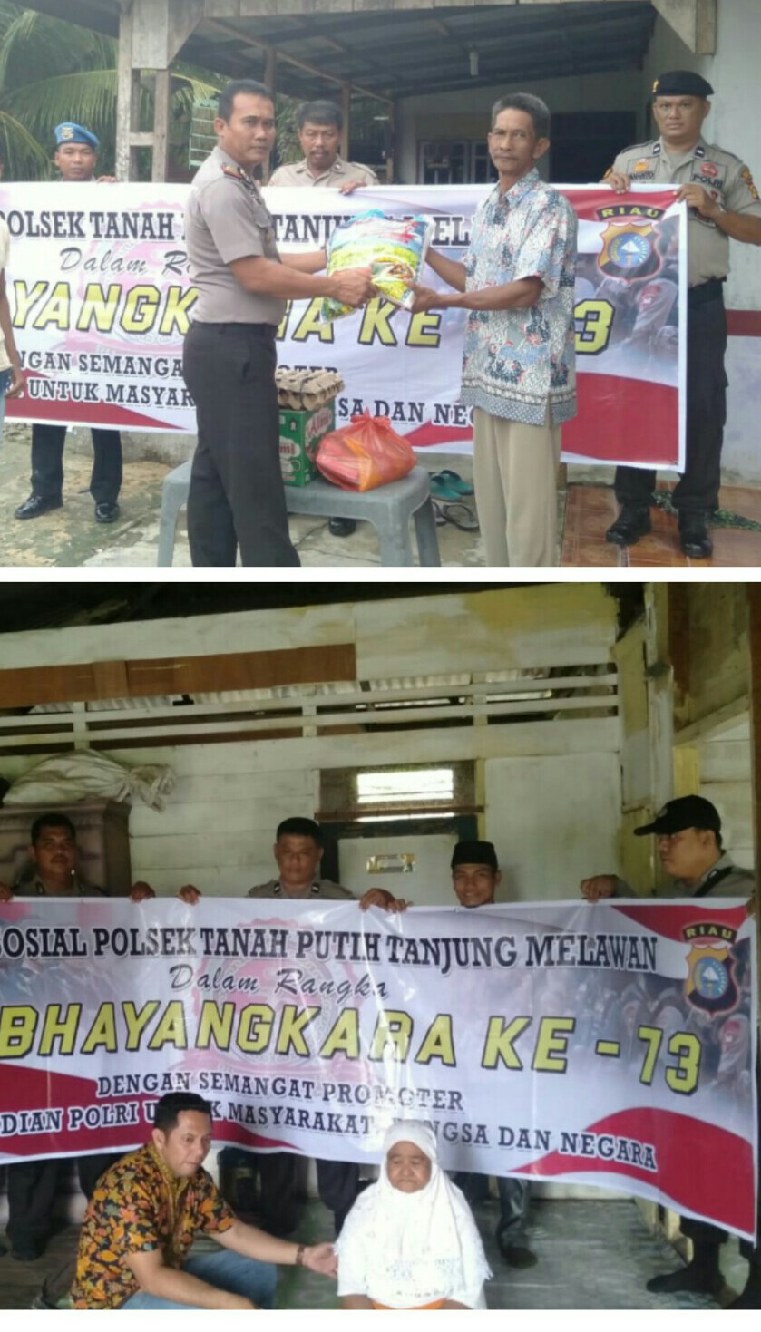 Sambut HUT Bhayangkara Ke-73, Kapolsek TPTM Bagi Sembako Kewarga