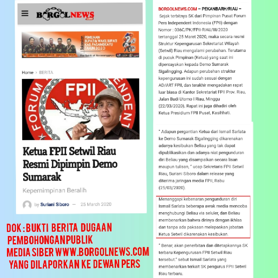 Diduga Sebar Berita Bohong, Ismail Sarlata Laporkan Borgolnews.Com dan Nuansadunia.Com ke Dewan