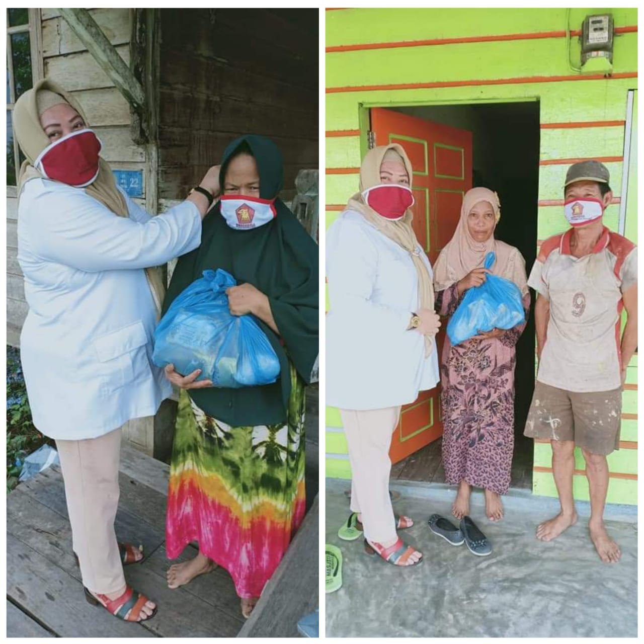 Anggota DPRD Rohil Ismaryanti bagi- bagi sembako dan masker ditengah pendemi Corona