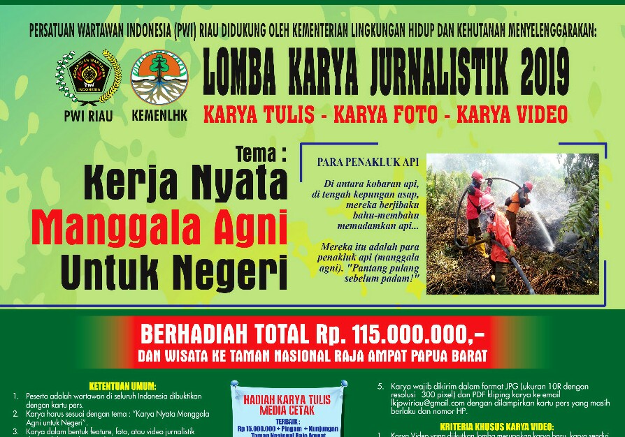 Ayo Ikut, PWI Riau-KLHK Gelar Lomba Karya Jurnalis Berhadiah Rp115 Juta