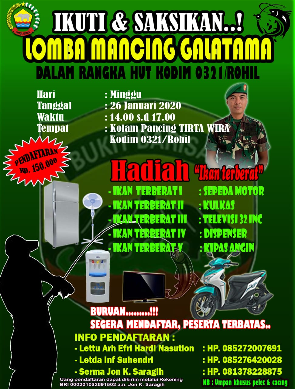 Peringati HUT ke 4, Kodim 0321/Rohil Gelar Lomba Mancing Berhadiah Sepeda Motor