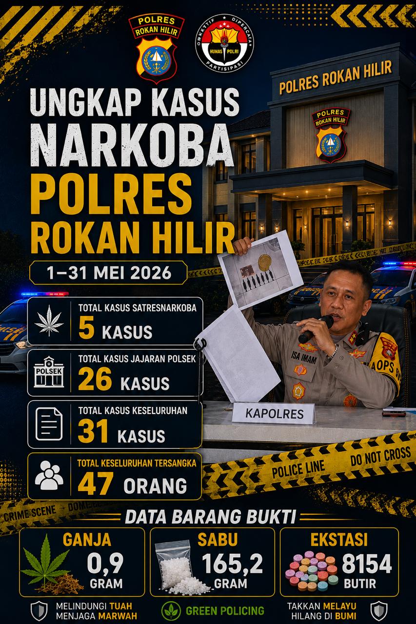 Ungkap 31 Kasus Selama Mei 2026: Kapolres Rohil Komitmen Selamatkan Generasi Bangsa Bahaya Narkotika