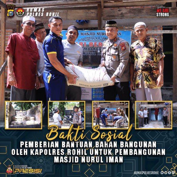 Kapolres Rohil Serahkan Bansos 50 Sak Semen untuk Pembangunan Masjid Nurul Iman