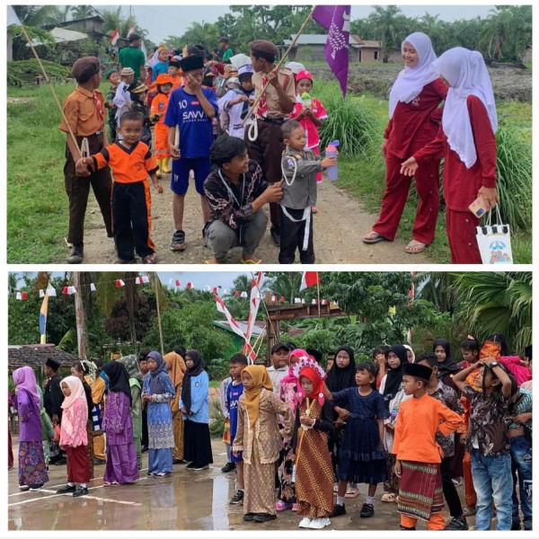 Memeriahkan HUT RI 2024, Mahasiswa KUNKERTA UNRI Adakakan Karnaval Perdana Bersama SDN 004 Kubu I