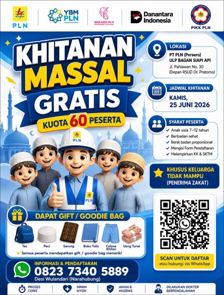Wujud Kepedulian Sosial PLN Bagansiapiapi Gelar Khitanan Massal Gratis untuk 60 Anak Kurang Mampu