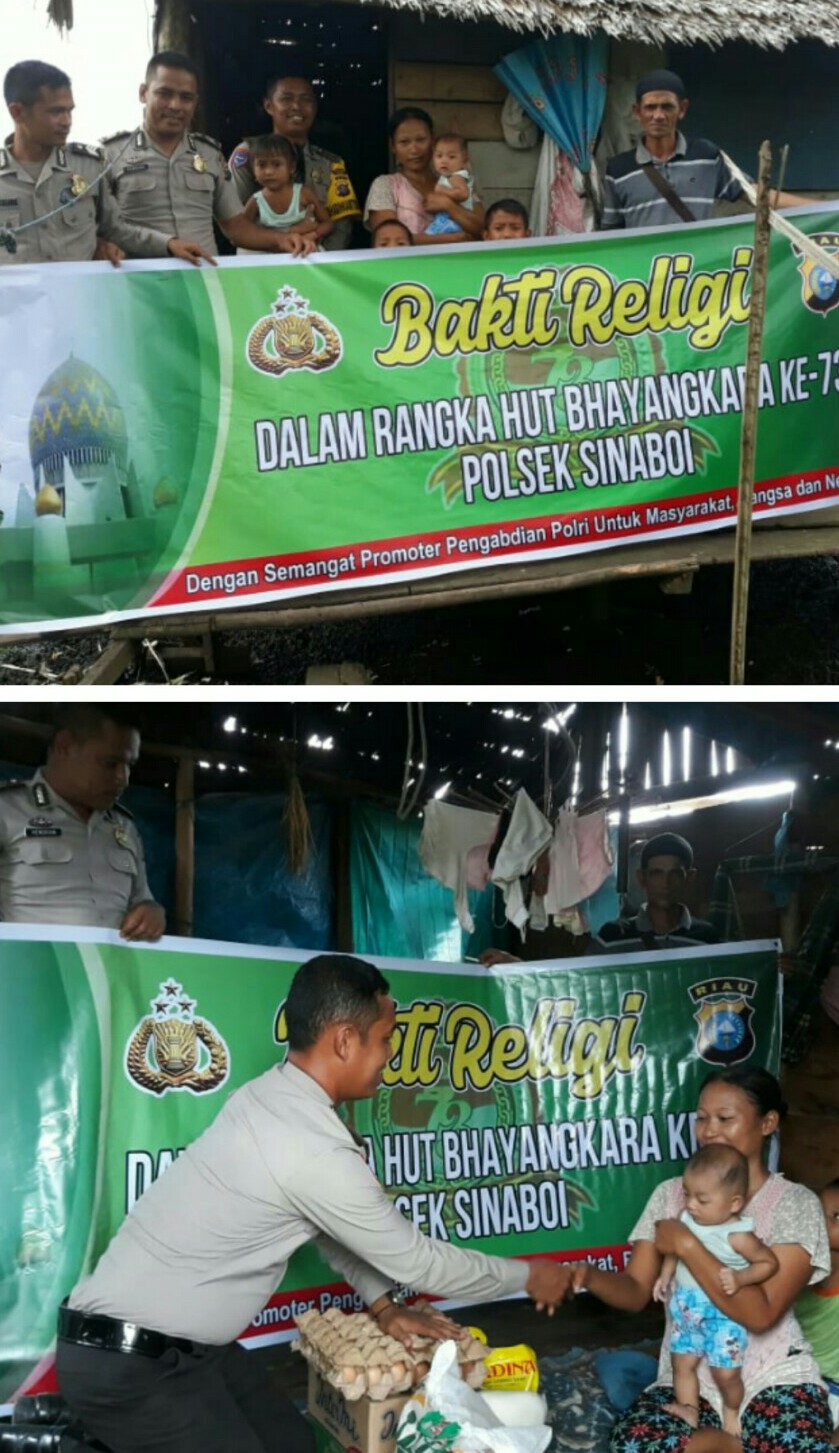 Dalam Rangka Menyambut HUT Bhayangkara Ke-73! Kapolsek Sinaboi Berikan Sembako