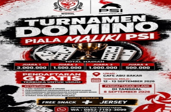 Pendaftaran Gratis! Turnamen Domino Piala Maliki PSI Siap Digelar Bagansiapiapi