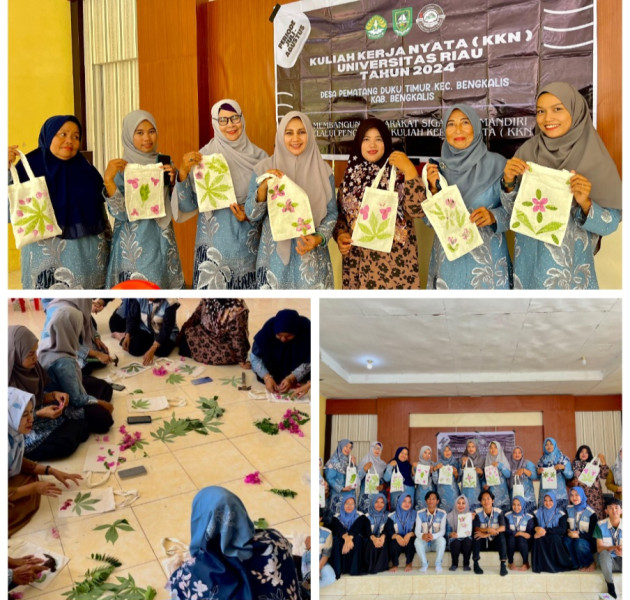 Mahasiswa KUKERTA UNRI Gelar Workshop Ecoprint Bersama kelompok PKK di Desa Pematang Duku Timur