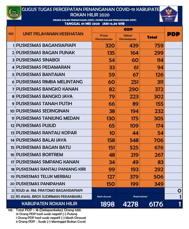 18 Orang PDP Rohil Negatif Corona
